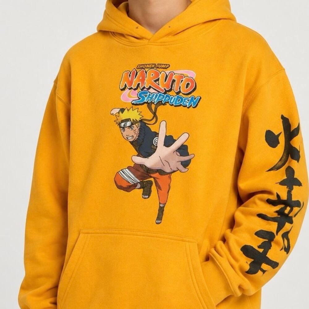 Naruto Shippuden Unisex Hoodie Lg‎ Animecore Manga Y2K Streetwear Orange Yellow